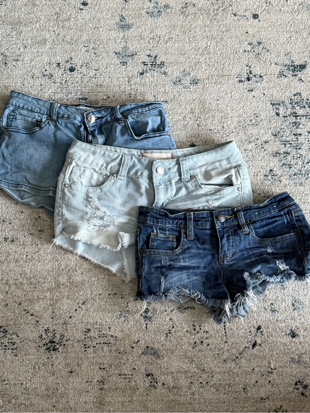 Women’s Distressed Denim Shorts - Light Blue, Medium Blue, Dark Blue